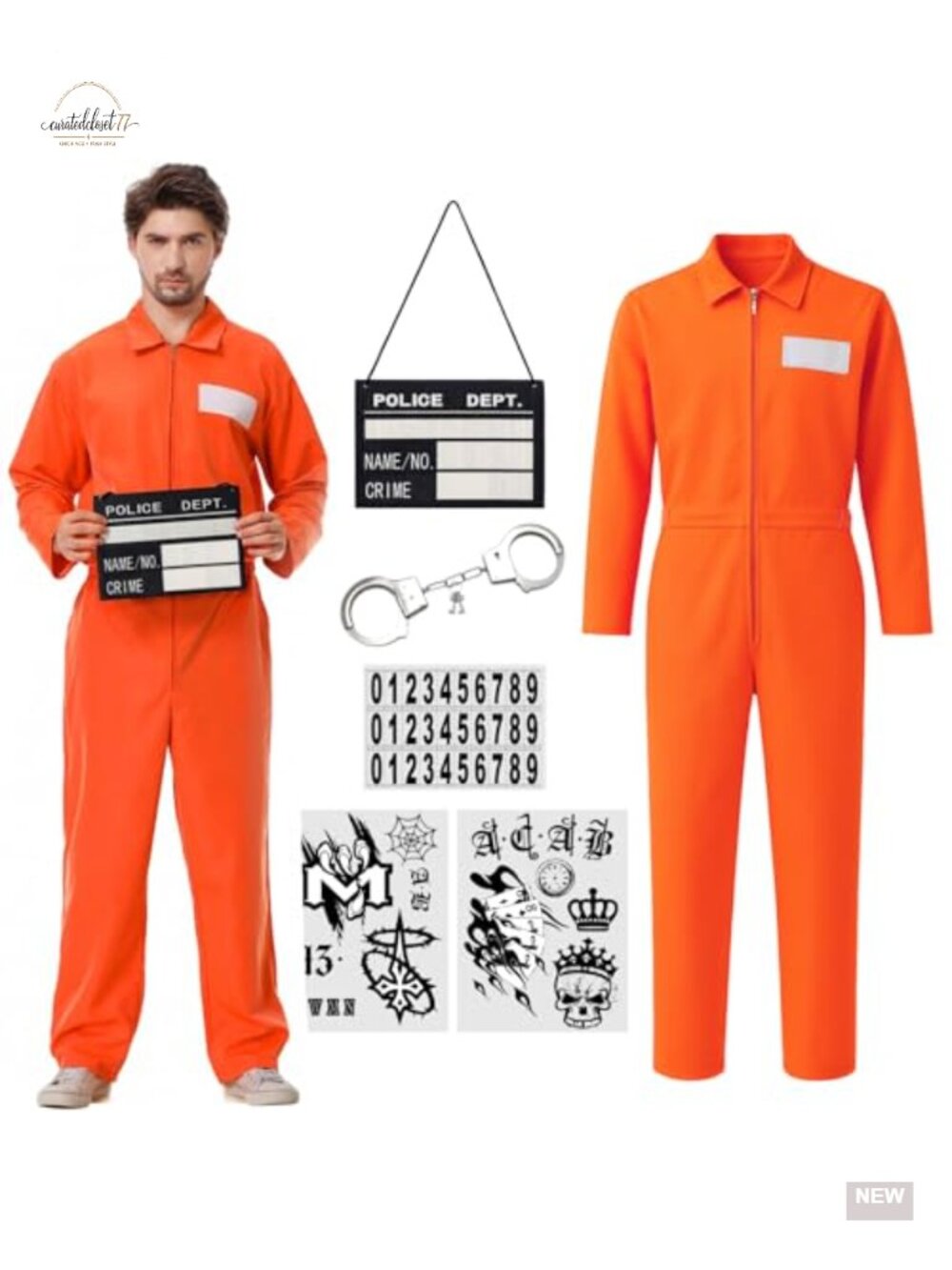 Deaboat Prisoner Jumpsuit Men Halloween Costume 6-Piece Polyester